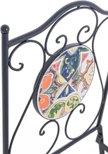 Set da giardino in ferro tavolo bistrot e sedie pieghevoli con maioliche Paloma Bizzotto