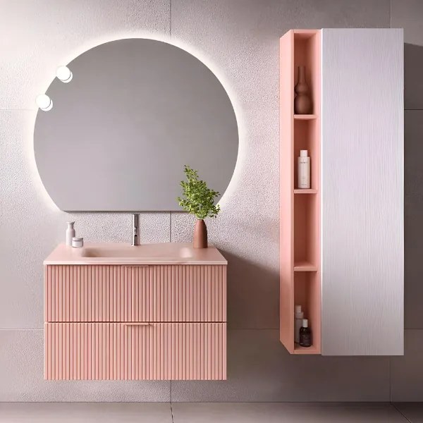 Mobile bagno sospeso 80 cm con lavabo e 2 cassetti LYRA Rosa Opaco