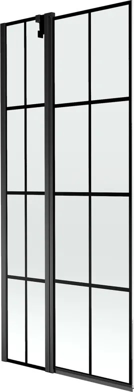 Mexen Flip paratia da bagno a 2 ante 80 x 150 cm, griglia nera, nero - 894-080-101-70-77