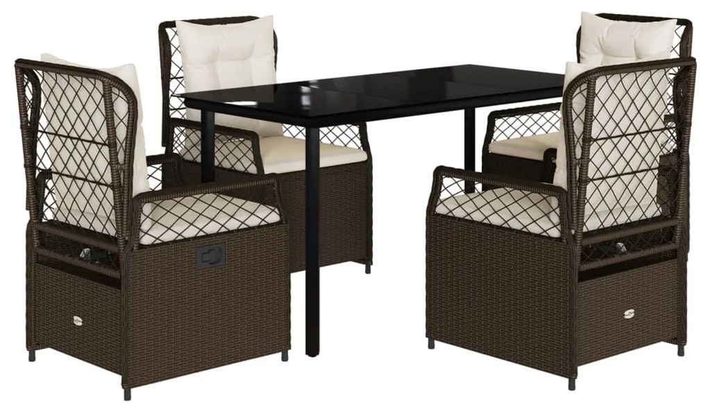 Set da pranzo da giardino 5pz con cuscini in polyrattan marrone