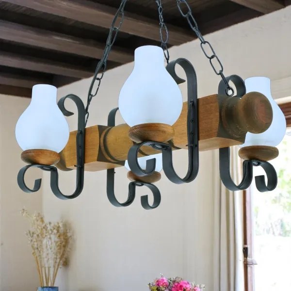 Brilagi - Lampadario a sospensione con catena RUSTIC 4xE14/40W/230V faggio