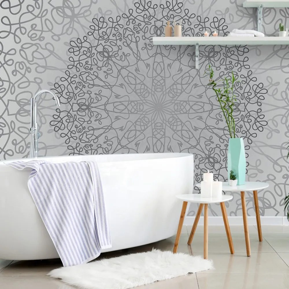 Carta da parati – Ornamento circolare grigio
