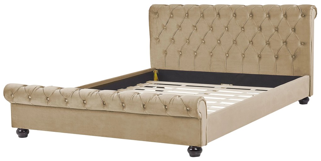 Letto matrimoniale in velluto beige stile chesterfield 160x200cm AVALLON Beliani