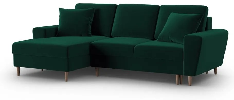 Divano angolare verde allungabile e con contenitore (con penisola a sinistra/con chaise lounge) con rivestimento in velluto Kyoto – Cosmopolitan Design