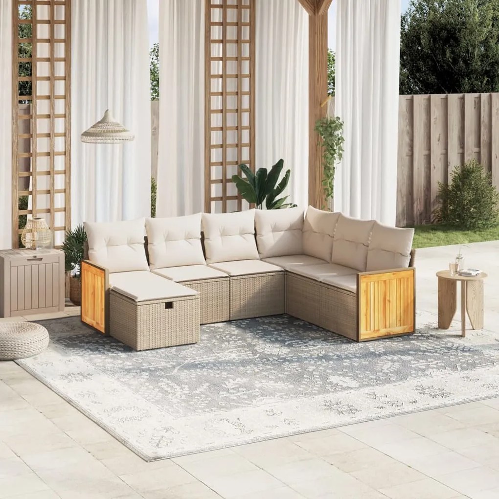 Set divani da giardino 7 pz con cuscini beige in polyrattan