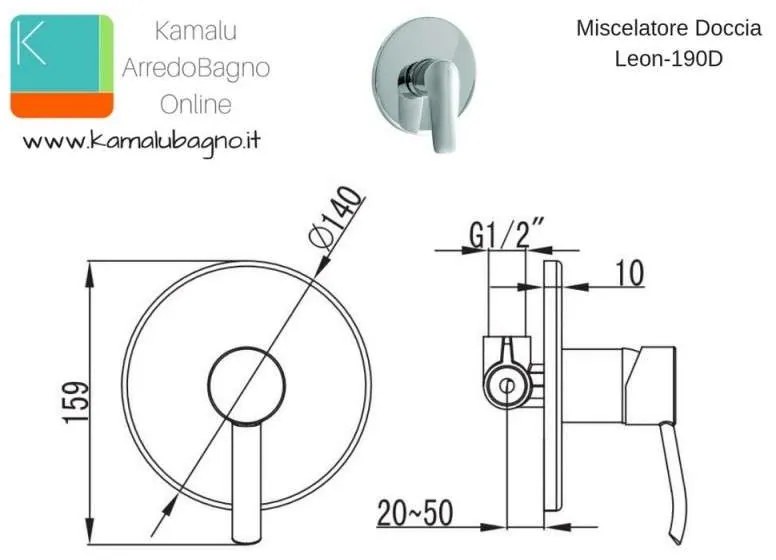 Kamalu - miscelatore doccia a muro senza deviatore modello leon-190d