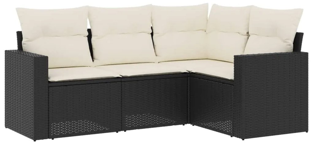 Set Divani da Giardino 4 pz con Cuscini Nero in Polyrattan