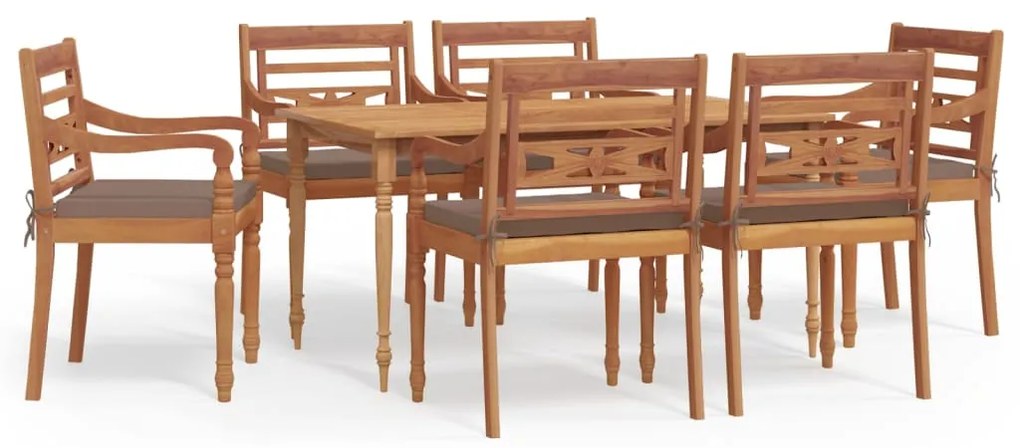 Set da pranzo giardino 7pz con cuscini legno massello di teak