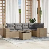 Set Divano da Giardino 6 pz con Cuscini Beige in Polyrattan 3254876