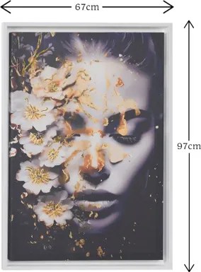 Quadro su tela con cornice moderno 67x97 cm ritratto di donna con fiori