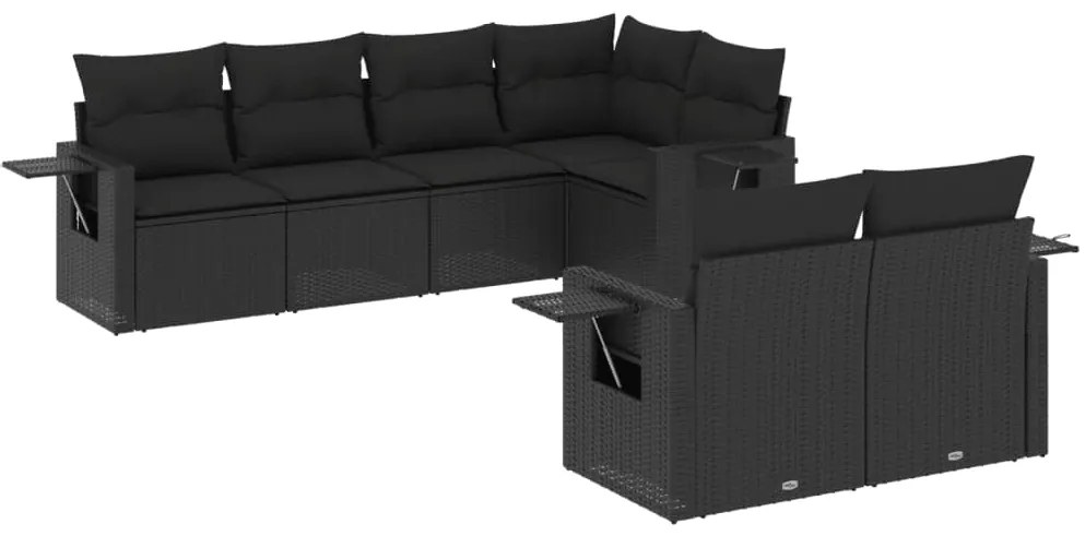 Set Divani da Giardino con Cuscini 7pz Nero Polyrattan