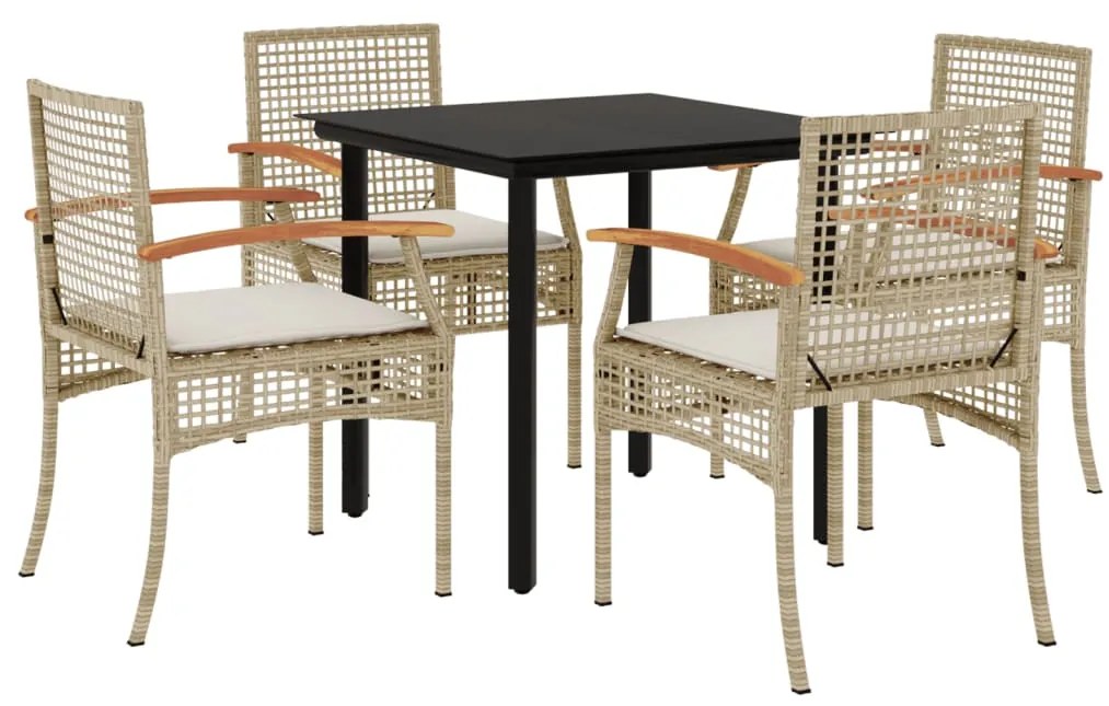 Set da pranzo da giardino 5 pz con cuscini beige in polyrattan