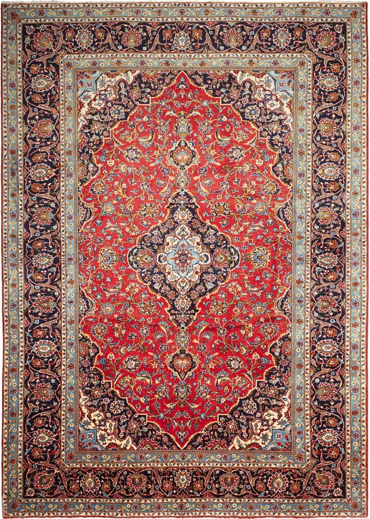 Kashan Tappeto 360 x 250 Blu (Iran) Annodato A Mano