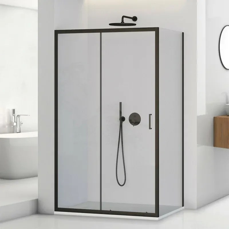 Box doccia angolare 80x140 cm scorrevole con profilo nero opaco  Tay