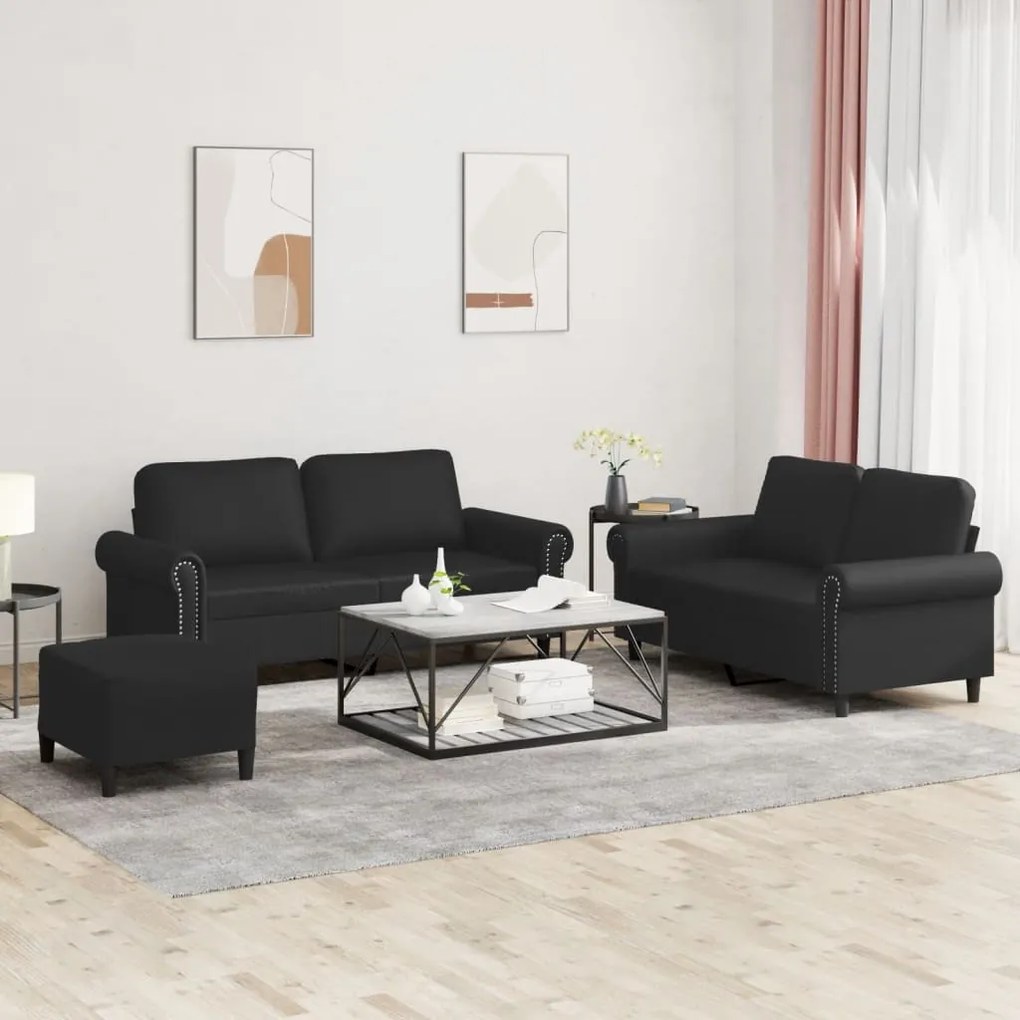 Set Di Divani 3 Pz Con Cuscini Nero İn Similpelle /