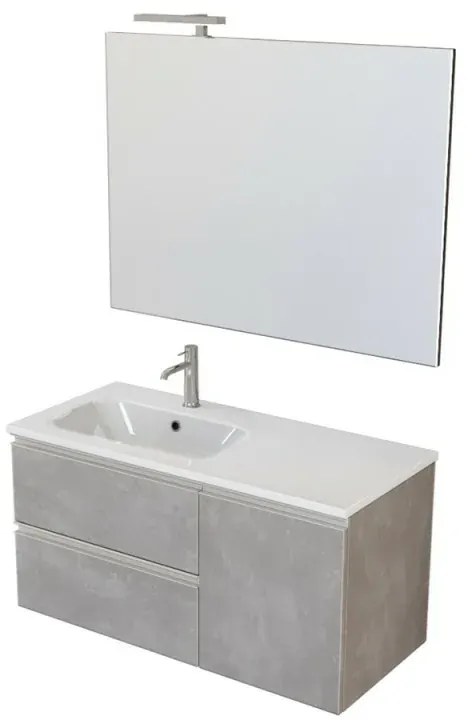 Composizione bagno sospesa 100 cm Master grigia con top e specchio