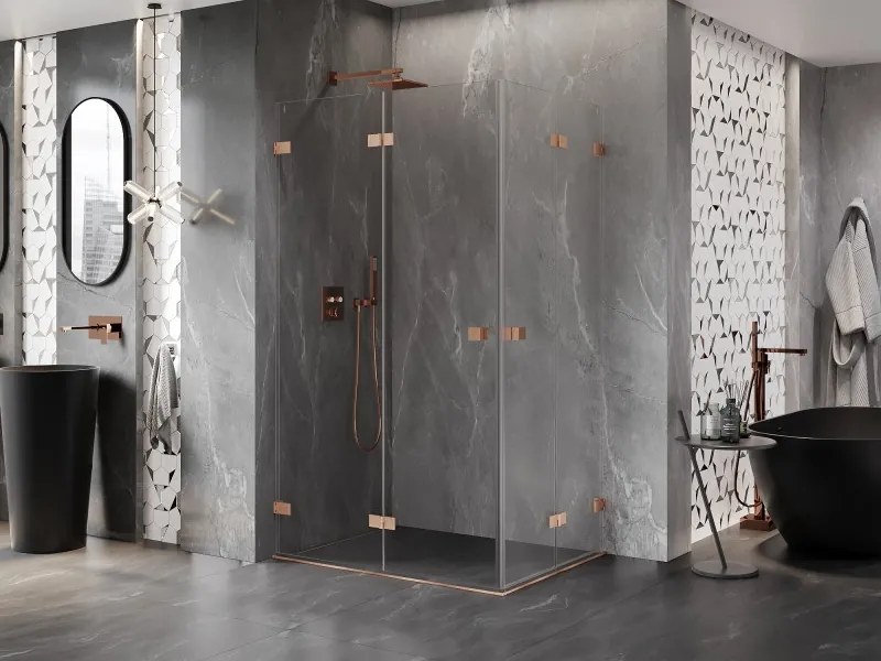 Mexen Lunar-F Duo cabina doccia pieghevole 100 x 80 cm, trasparente, rame spazzolato - 836-100L-080P-65-00