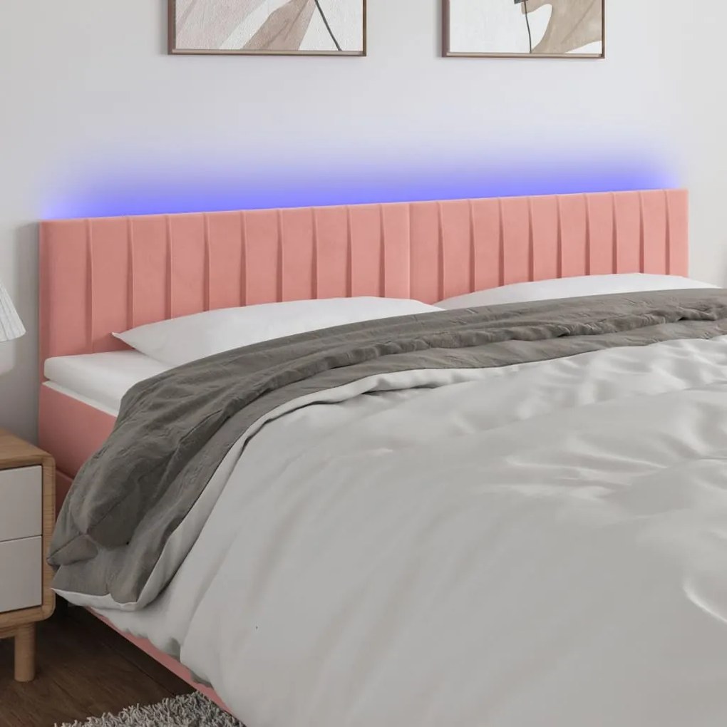 Testiera A Led Rosa 200x5x78/88 Cm İn Velluto /