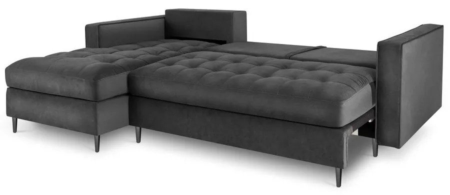 Divano letto angolare in velluto grigio scuro, angolo sinistro Santo - Milo Casa