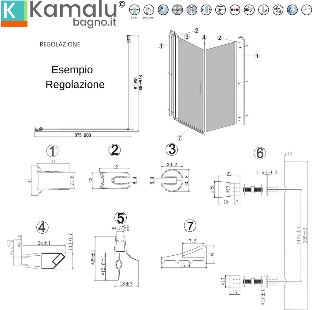 Box doccia 70x80 battente 80 fisso 70 vetro satinato altezza 200h | KS2800FAO - KAMALU