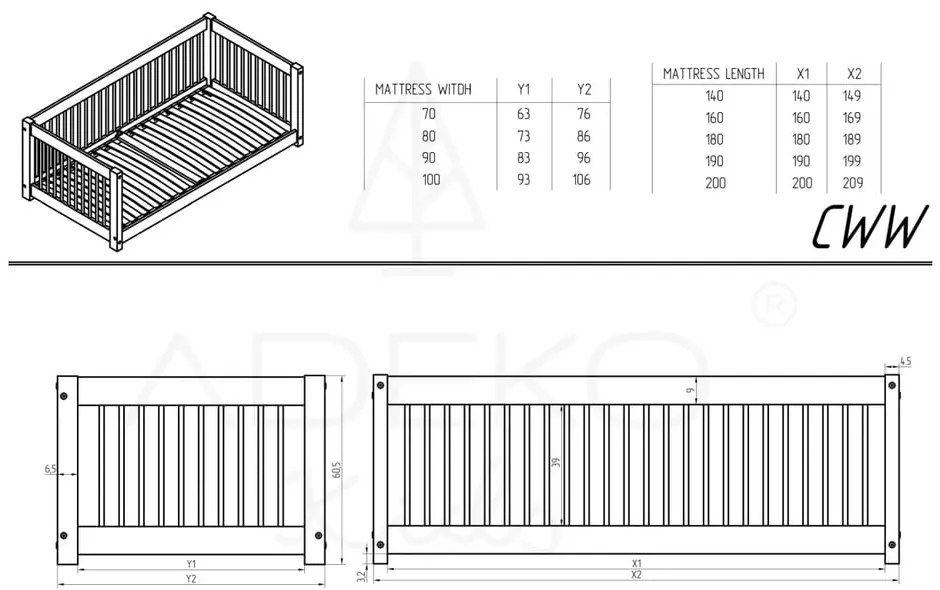 Letto per bambini in legno di pino in colore naturale 90x180 cm Mila CWW - Adeko