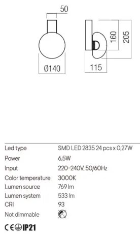 Redo 01-3240 - Applique a LED SINCLAIR LED/6,5W/230V CRI 93 IP21 nero
