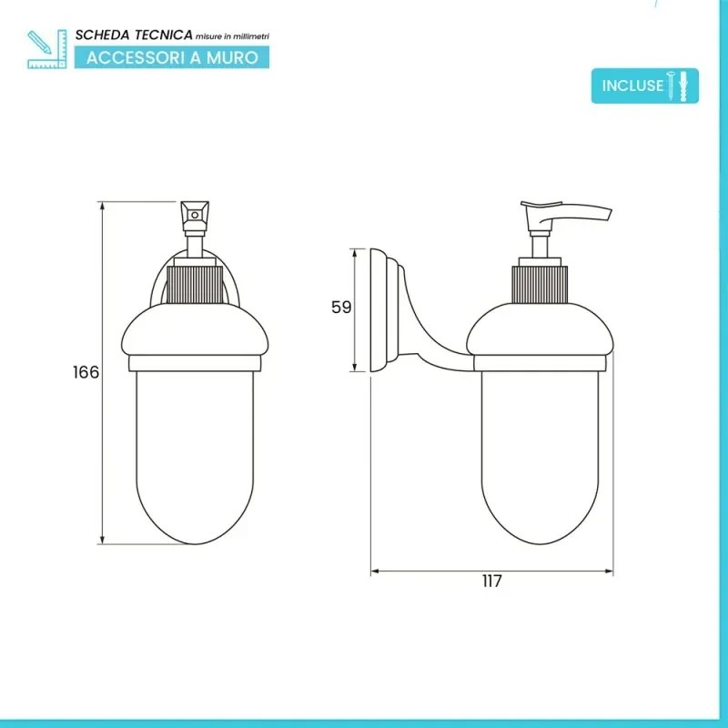 Dispenser portasapone a muro in vetro satinato con supporto cromato Facile