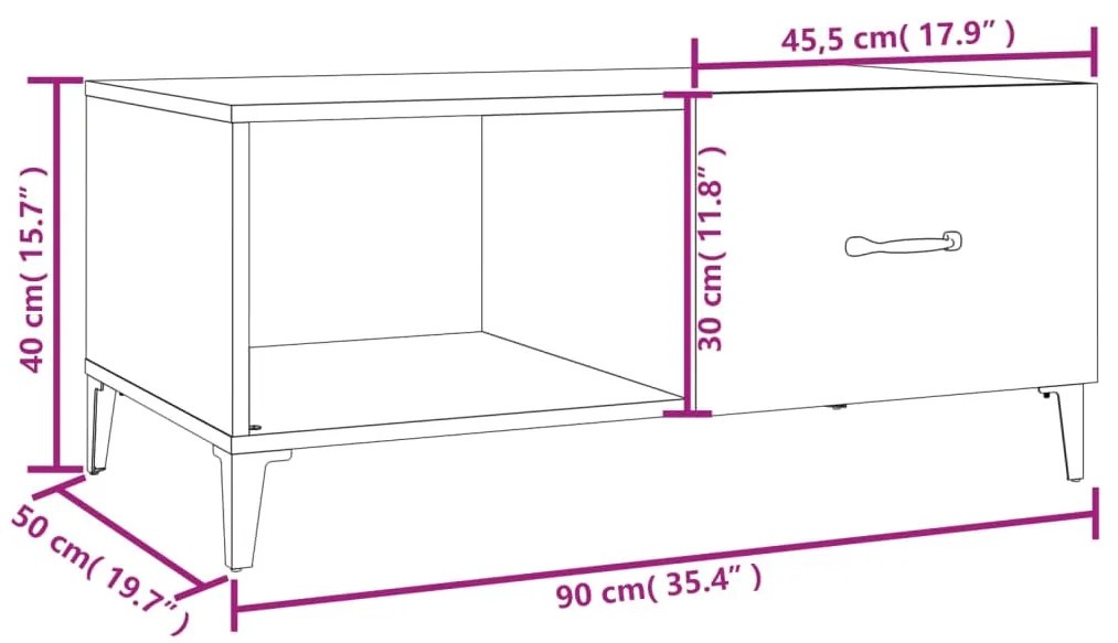 Tavolino da Salotto Bianco 90x50x40 cm in Legno Multistrato