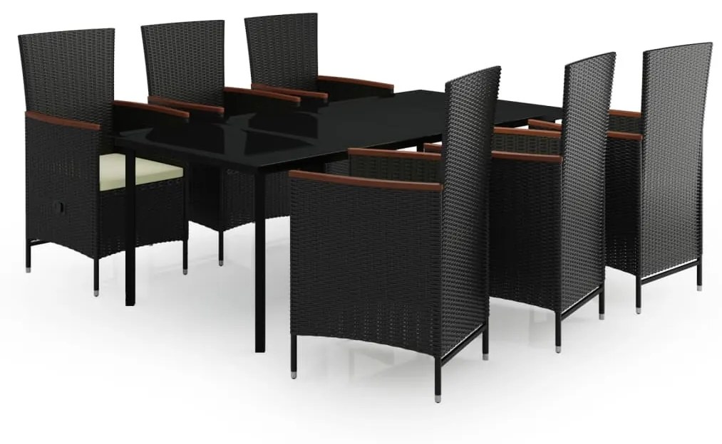 Set da pranzo da giardino 7 pz con cuscini nero