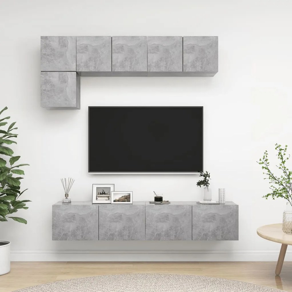 Set Di Mobili Porta Tv 5 Pz Grigio Cemento İn Legno Multistrato /