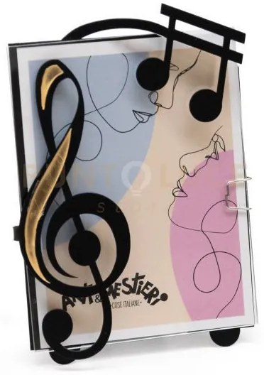 Porta foto musica decorato nero in ferro 11x13cmh(9,5x12,5formatode...