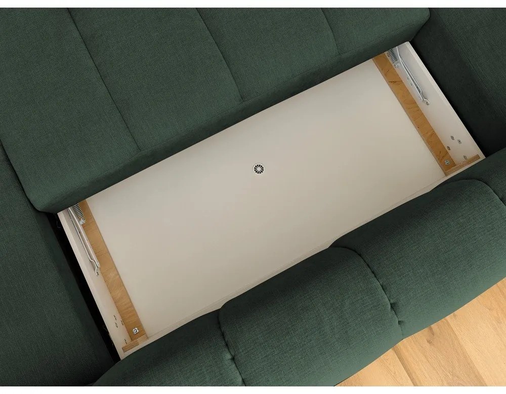 Divano angolare verde allungabile e con contenitore (penisola a sinistra/a U) con rivestimento in ciniglia Fuji – Bobochic Paris