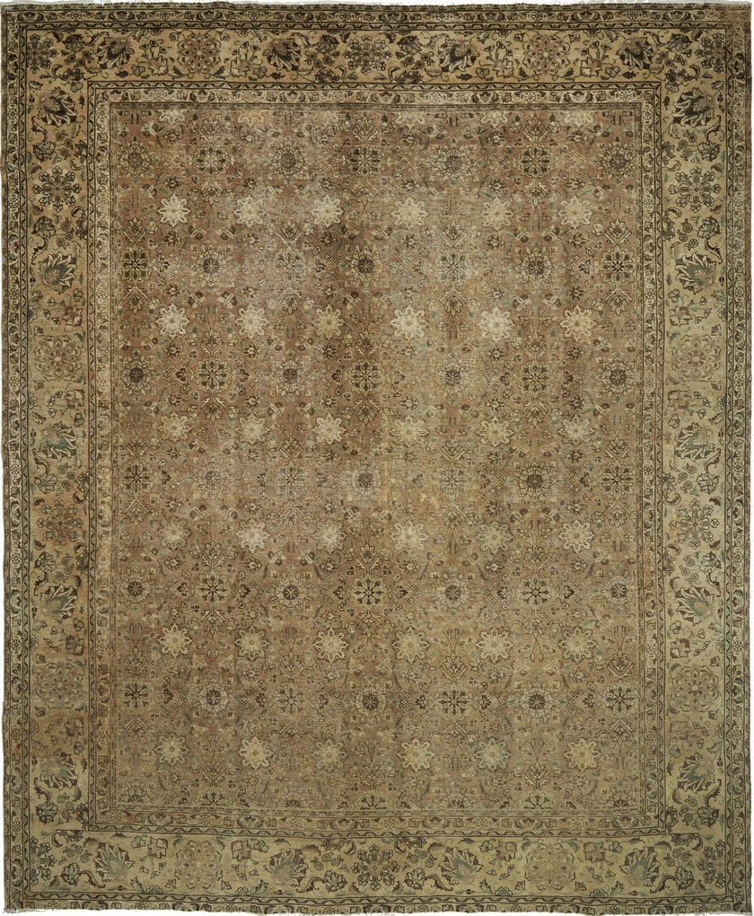 Vintage Tappeto 370x300 Beige (Iran) Annodato A Mano