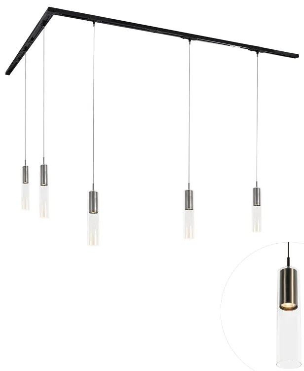 Sistema di illuminazione su binario moderno con 5 luci a sospensione color canna di fucile monofase - Iconic Lloyd