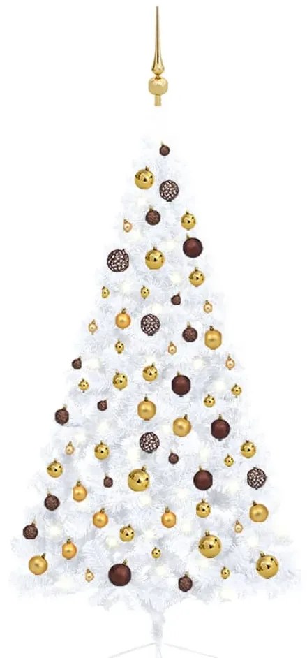 Set Albero Natale Artificiale a Metà LED con Palline Bianco, 150cm