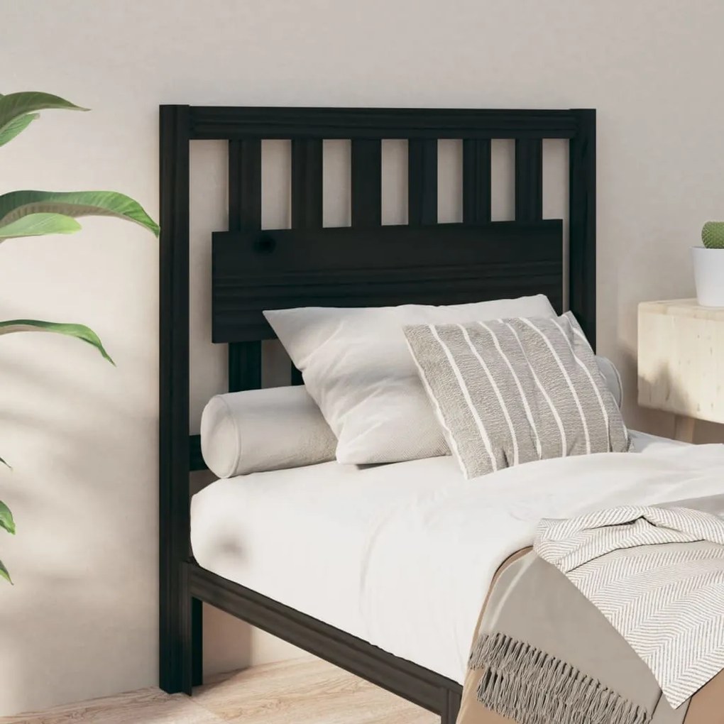 Testiera Per Letto Nera 95,5x4x100 Cm İn Legno Massello Di Pino /