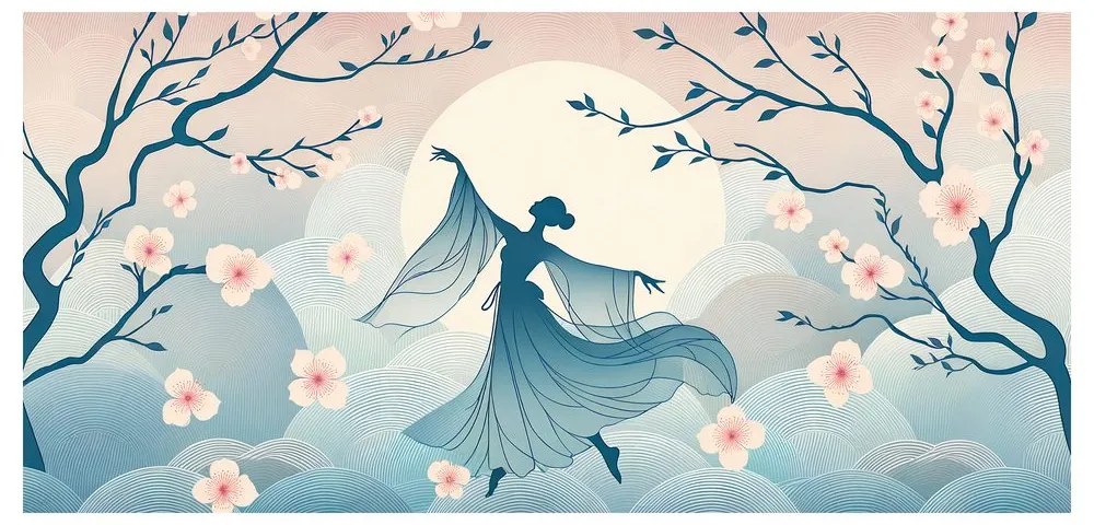 Quadro su tela – Sagoma di ballerina tra i ciliegi in fiore