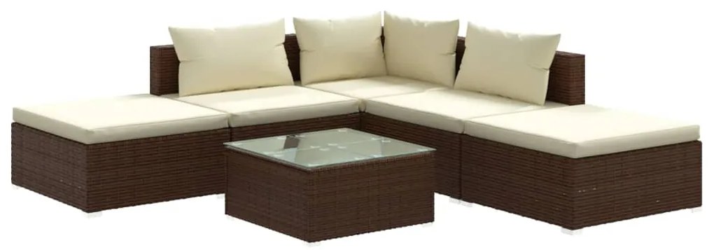 Set Divani da Giardino 6 pz con Cuscini in Polyrattan Marrone