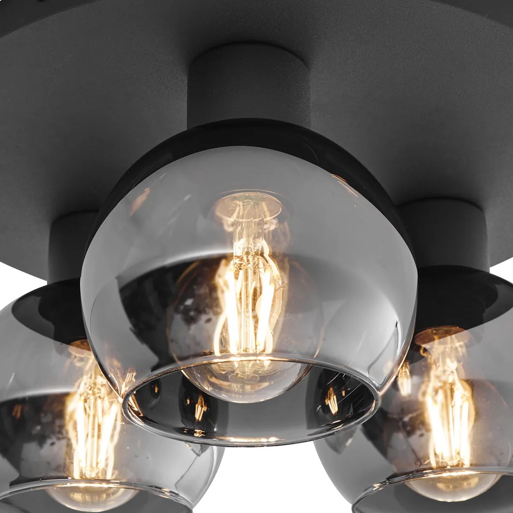 Plafoniera smart nera con vetro fumé 3 luci incl. WiFi A60 - Vidro