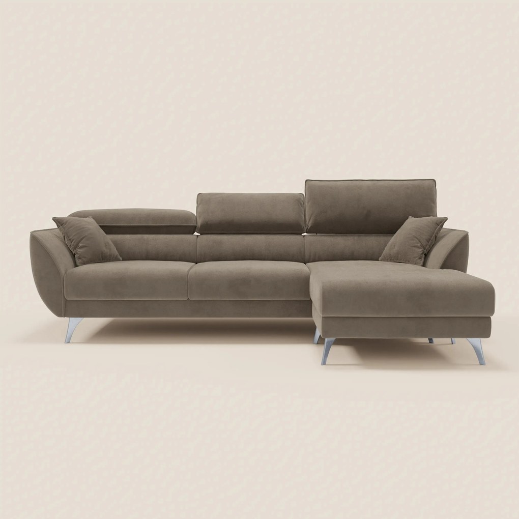 Michelangelo Divano Angolare con Penisola e Sedute Estensibili - Poggiatesta reclinabili in raffinato tessuto smacchiabile effetto vellutino T30