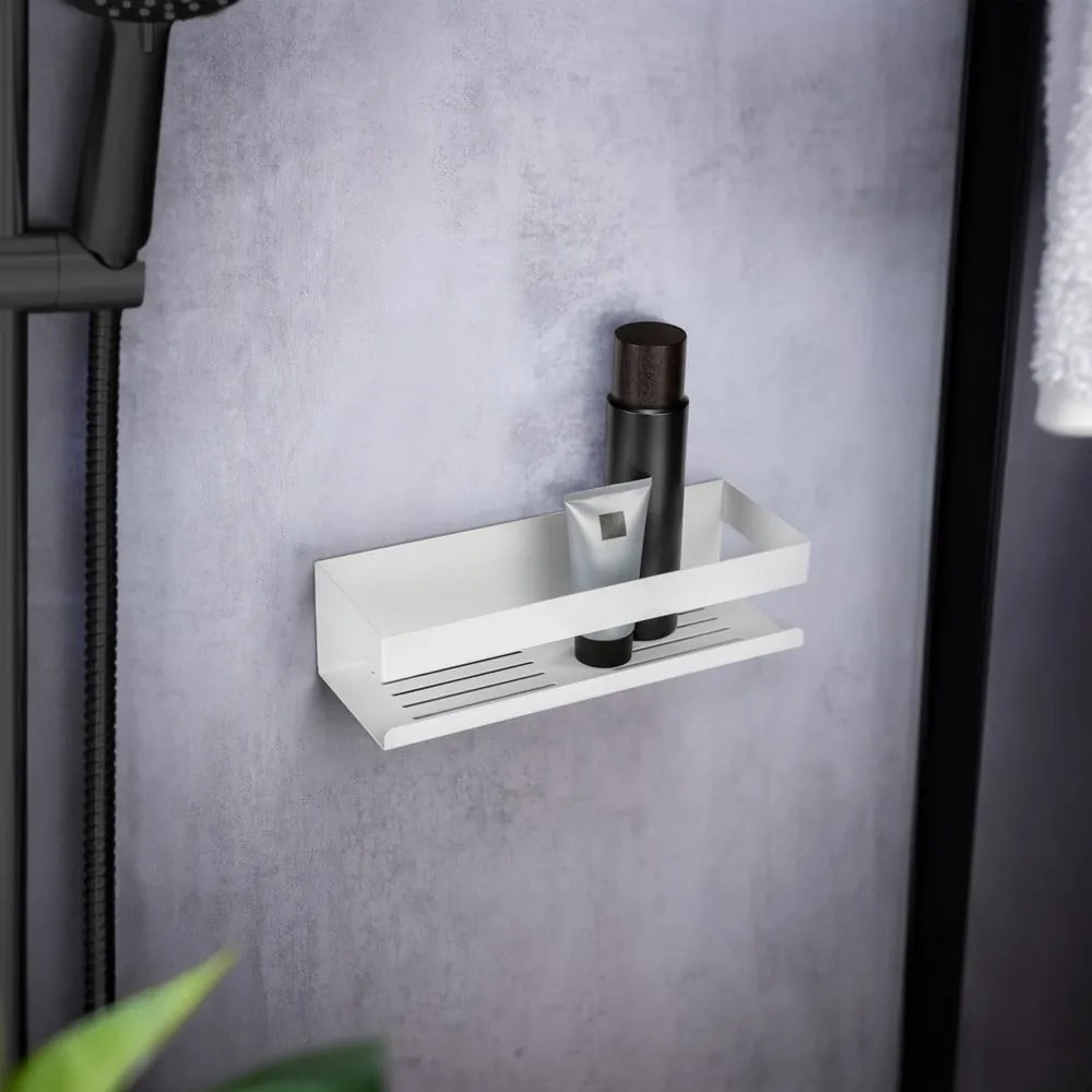 Mensola da bagno senza foratura bianco opaco in acciaio inox con aggancio Turbo-loc Genova – Wenko