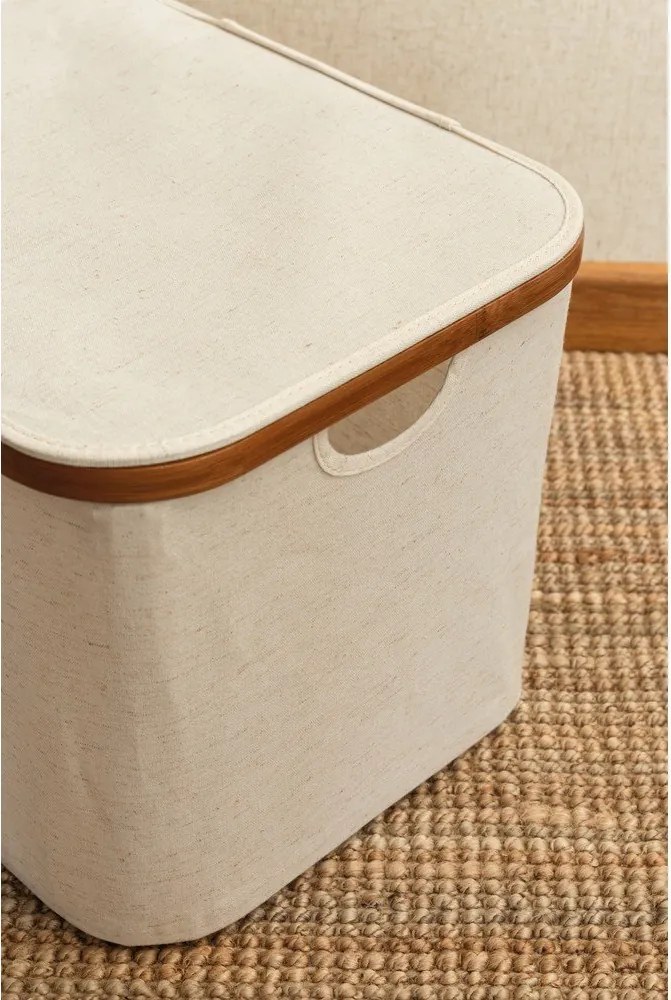 Scatola con coperchio color crema in tessuto 40,5x33x30 cm Bamboo/Linen – Bigso