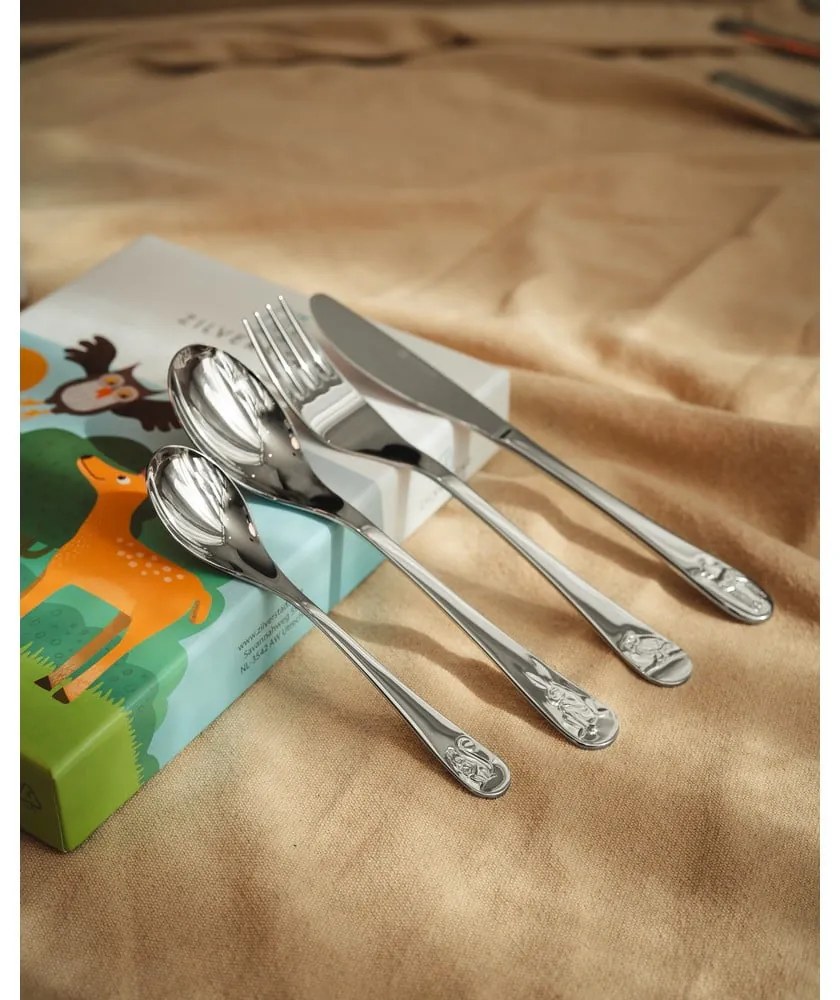 Posate per bambini in acciaio inox argento 4 pezzi Forest Animals - Zilverstad