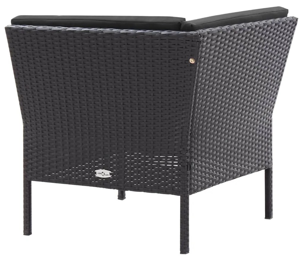 Set Divani da Giardino 3 pz con Cuscini in Polyrattan Nero