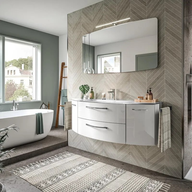 Mobile da bagno sospeso sotto lavabo L 139 x H 49.2 x P 46.2 cm bianco lucido, 2 cassetti 2 ante PELIPAL Cassca