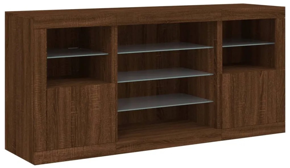 Credenza con Luci LED Rovere Marrone 142,5x37x67 cm