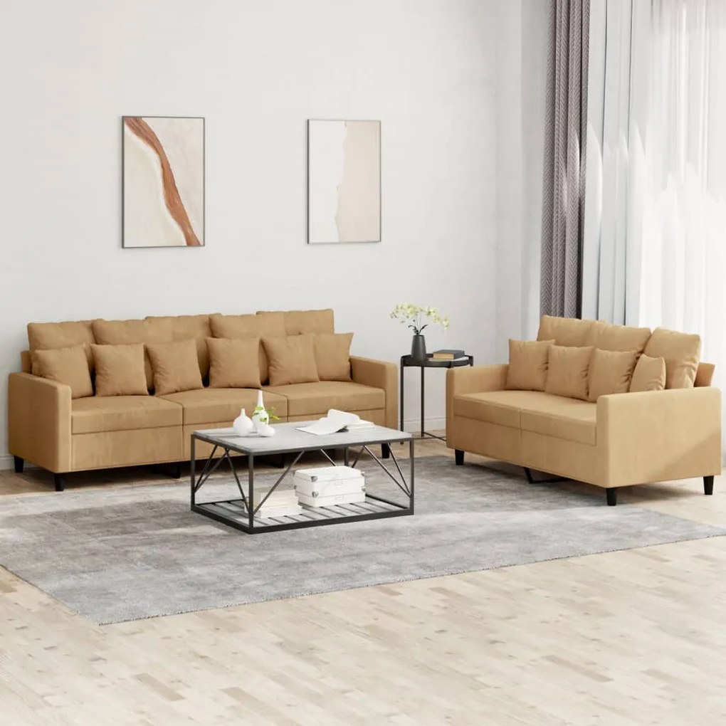 Set Di Divani 2 Pz Con Cuscini Marrone İn Velluto /