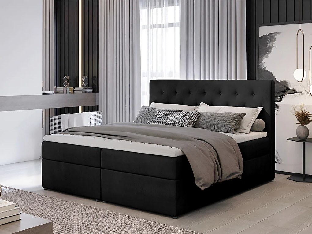 Letto matrimoniale boxspring Consuelo - 160 x 200 cm , Tessuto nero