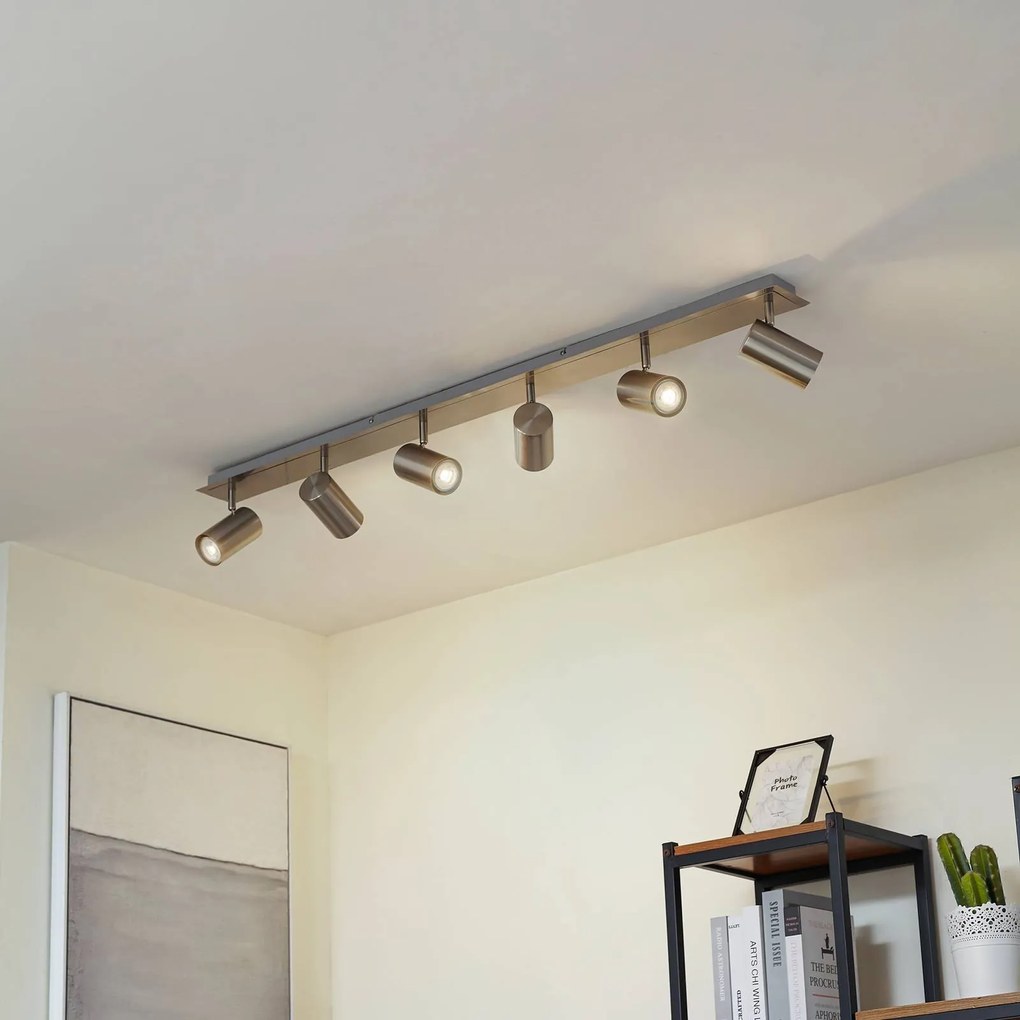 Faretto da soffitto Lindby Joffrey, 116 cm, nichel, a 6 luci, GU10