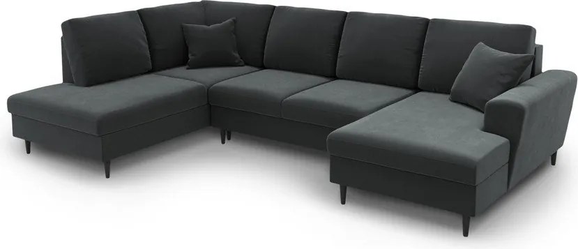 Divano angolare grigio scuro allungabile e con contenitore (con penisola a sinistra/a U) con rivestimento in velluto Kyoto – Cosmopolitan Design
